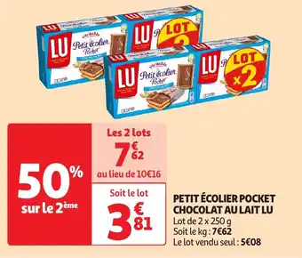 Auchan Petit écolier pocket chocolat au lait lu offre