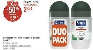 Géant Casino Sanex déodorant roll men respect & control offre