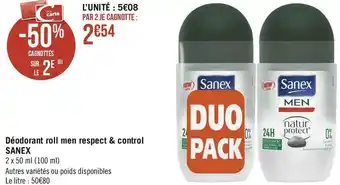 Géant Casino Sanex déodorant roll men respect & control offre