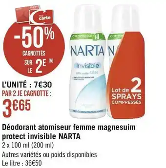 Narta déodorant atomiseur femme magnesuim protect invisible