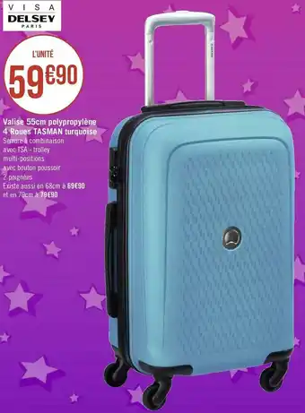 Géant Casino Delsey valise 55cm polypropylène 4 roues tasman turquoise offre