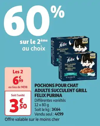 Auchan Pochons pour chat adulte succulent grill felix purina offre