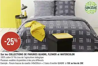 Géant Casino Sincère bon plan sur les collections de parures quadri, flower et watercolor de la marque sincère offre