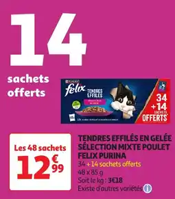 Auchan Tendres effilés en gelée sélection mixte poulet felix purina offre