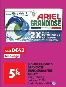 Auchan Lessive capsules grandiose fraicheuralpine ariel offre