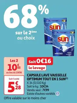 Auchan Capsule lave vaisselle optimum tout en 1 sun offre