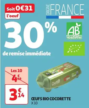 Auchan Œufs bio cocorette offre