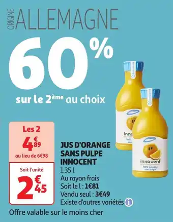 Auchan Jus d'orange sans pulpe innocent offre