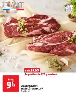 Auchan Viande bovine: basse côte avec os offre