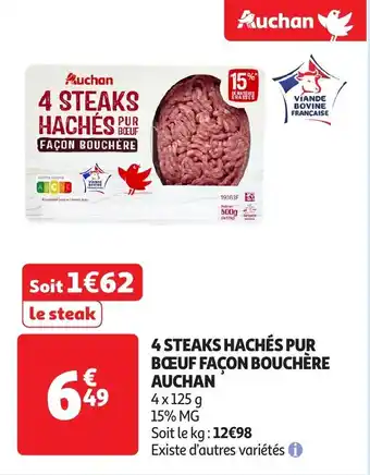 Auchan 4 steaks hachés pur bœuf façon bouchère auchan offre