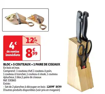 Auchan Bloc +5 couteaux + 1 paire de ciseaux offre