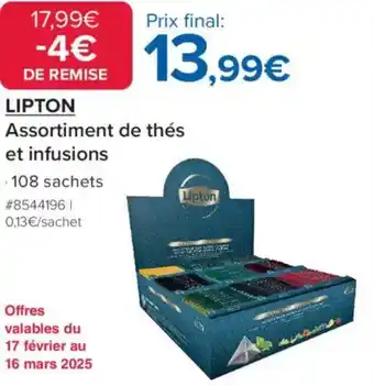 Costco Lipton Assortiment de thés et infusions offre