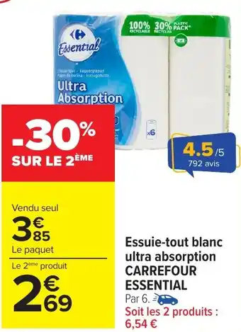 Carrefour Market Essuie-tout blanc ultra absorption CARREFOUR ESSENTIAL offre