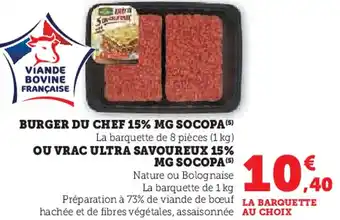 U Express Burger du chef 15% mg socopa ou vrac ultra savoureux 15% mg socopa offre