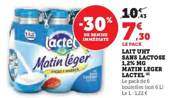 U Express Lait uht sans lactose 1,2% mg matin leger lactel offre