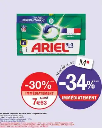 Monoprix Lessive capsules All-in-1 pods Original Ariel offre