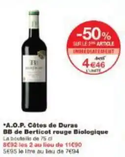 Monoprix A.O.P. Côtes de Duras BB de Berticot rouge Biologique offre