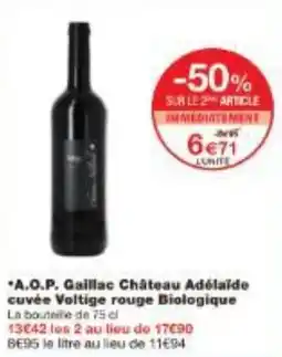 Monoprix A.O.P. Gaillac Château Adélaïde cuvée Voltige rouge Biologique offre