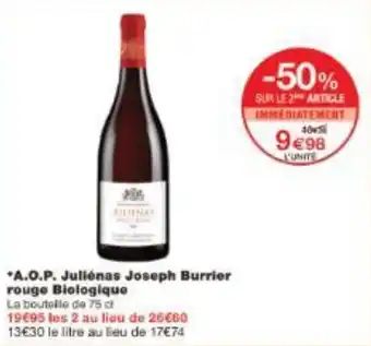 Monoprix A.O.P. Jullenas Joseph Burrier rouge Biologique offre