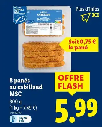 Lidl 8 panés au cabillaud MSC offre