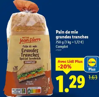 Lidl Pain de mie grandes tranches offre