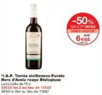 Monoprix I.G.P. Terres siciliennes Purato Nero d'Avola rouge Biologique offre