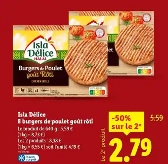 Lidl ISLA DELICE 8 burgers de poulet goût rôti offre