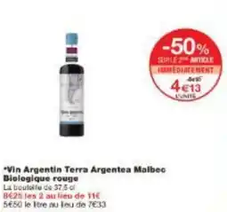 Monoprix Vin Argentin Terra Argentea Malbec Biologique rouge offre