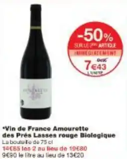 Monoprix Vin de France Amourette des Prés Lasses rouge Biologique offre