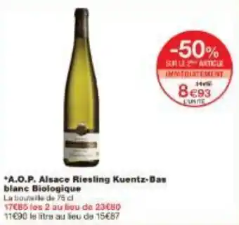 Monoprix A.O.P. Alsace Riesling Kuentz-Bas blanc Biologique offre