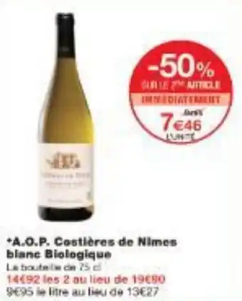 Monoprix A.O.P. Costières de Nimes blanc Biologique offre