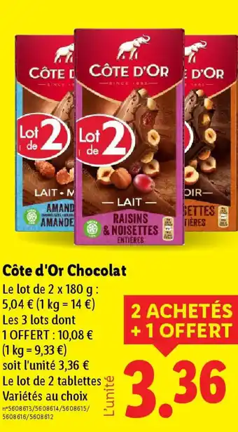 Lidl CÔTE D'OR  Chocolat offre