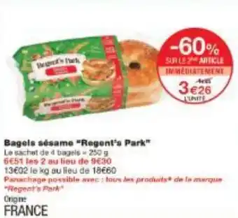 Monoprix Bagels sésame Regent's Park offre