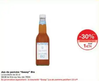 Monoprix Jus de pomme Sassy Bio offre