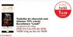 Monoprix Tablette de chocolat noir intense 70% cacao Excellence Lindt offre