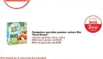 Monoprix Compotes gourdes pomme nature Bio Pom'Potes offre