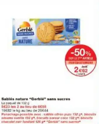 Monoprix Sablés nature Gerblé sans sucres offre