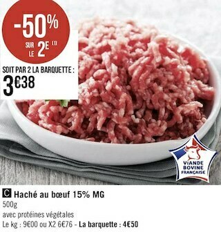 Haché au bœuf 15% mg