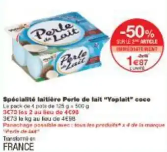 Monoprix Spécialité laitière Perle de lait Yoplait coco offre