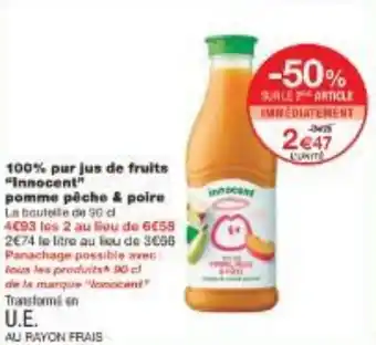 Monoprix 100% pur jus de fruits Innocent pomme pêche & poire offre