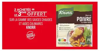 Match Knorr 2 achetés = le 3ème offert sur la gamme des sauces chaudes et aides culinaires Knorr offre