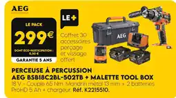 Tout faire matériaux AEG Perceuse à percussion BSB18C2BL-502TB + Malette Tool Box offre