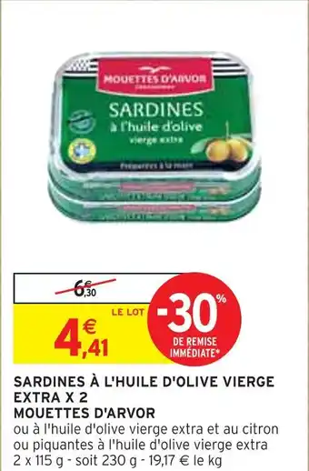 Intermarché MOUETTES D'ARVOR Sardines à l'huile d'olive vierge extra x 2 offre