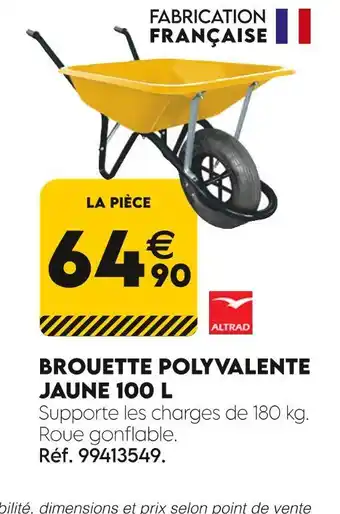 Tout faire matériaux ALTRAD Brouette Polyvalente Jaune 100 L offre