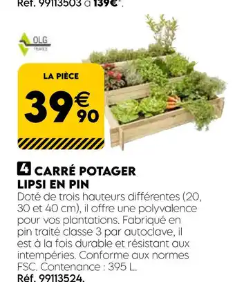 Tout faire matériaux OLG Carré potager lipsi en pin offre