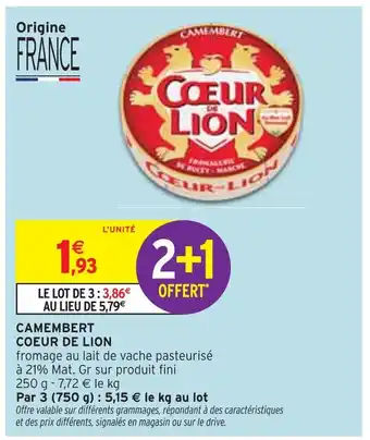 Intermarché COEUR DE LION Camembert offre