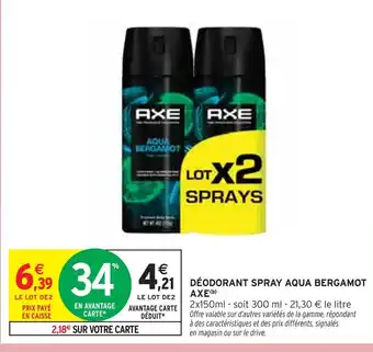 Intermarché AXE Déodorant spray aqua bergamot (b) offre