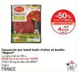 Monoprix Carpaccio pur boeuf huile d'olive et basilic Bigard offre