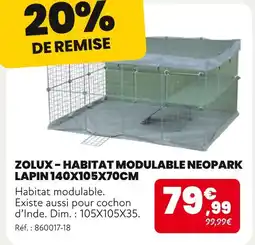 Animalis ZOLUX Habitat Modulable Neopark Lapin 140X105X70CM offre