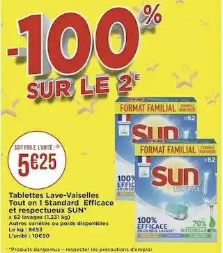 Géant Casino Sun tablettes lave-vaiselles tout en 1 standard efficace et respectueux * offre